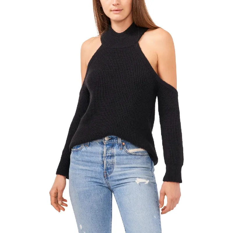 1.State Womens Ribbed Cold Shoulder Turtleneck Sweater