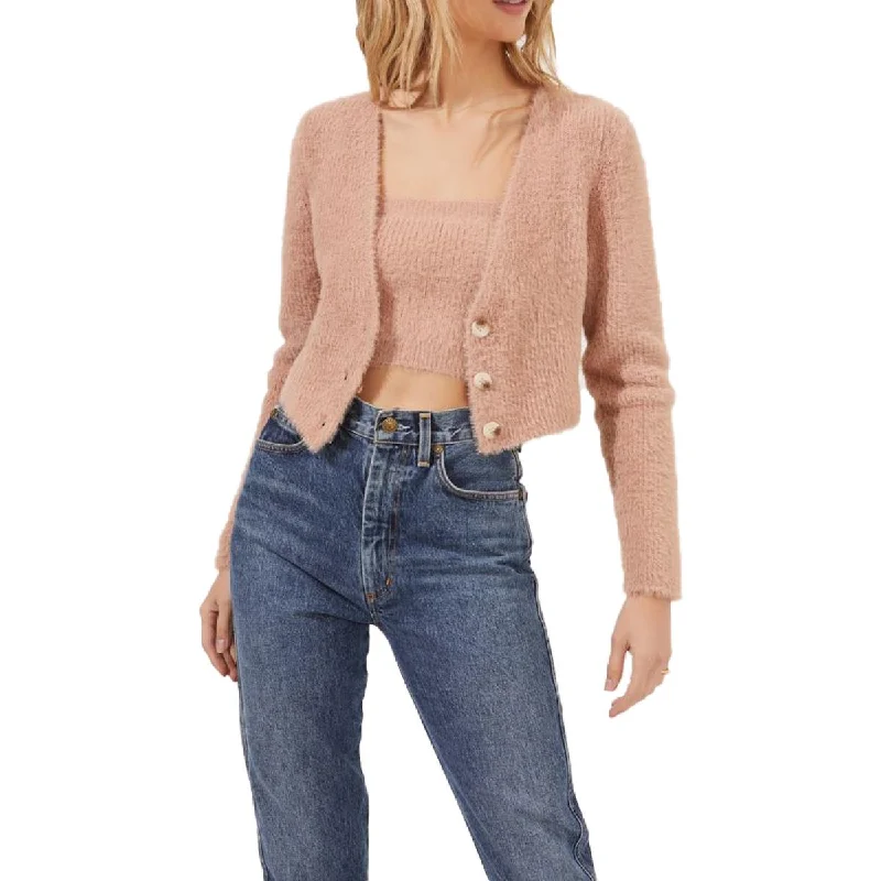 ASTR The Label Lorain Women's Fuzzy Knit Cropped Cardigan Sweater