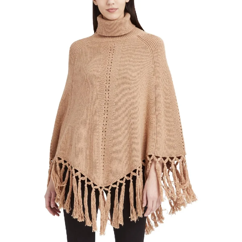 BCBGMAXAZRIA Womens Ribbed Knit Turtleneck Poncho Sweater