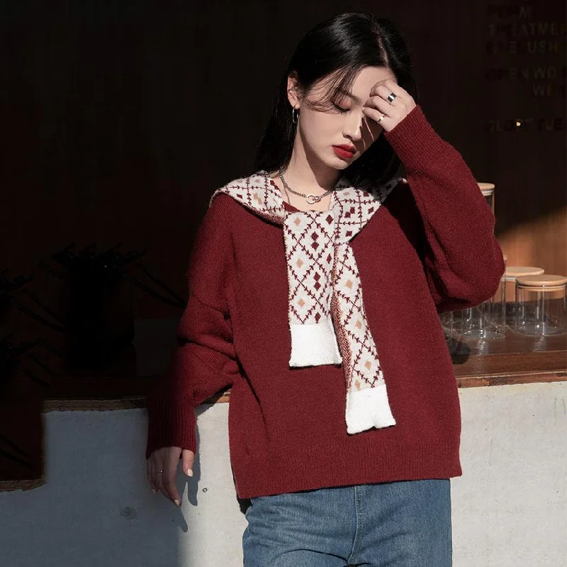 Christmas Loose Fake Two-piece Shawl Sweater