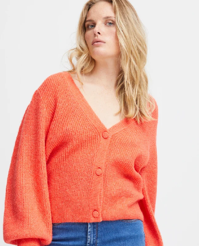 Ichi Dusty Hot Coral Cardigan