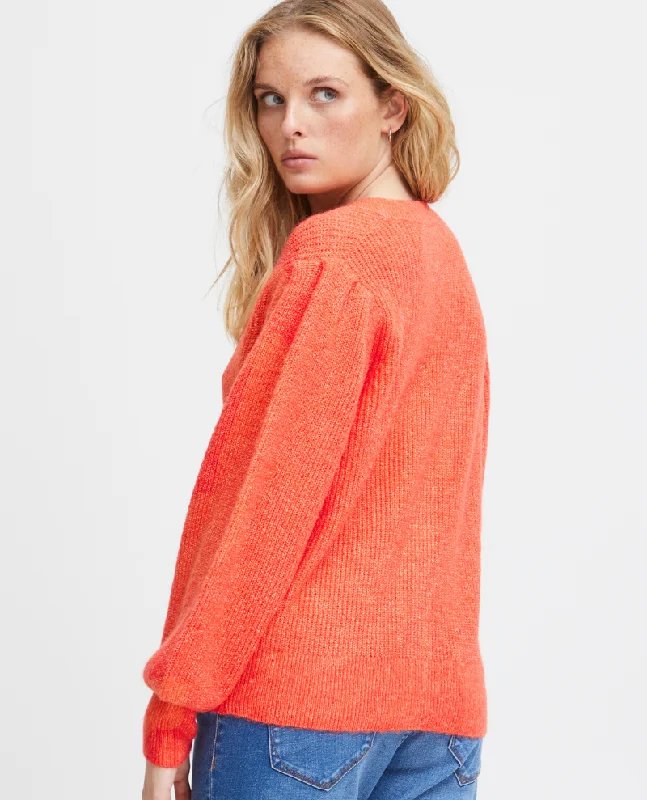 Ichi Dusty Hot Coral Cardigan