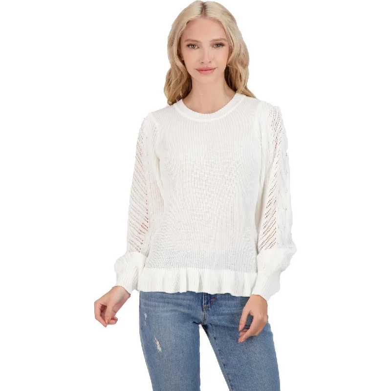 Jessica Simpson Gemma Women's Pointelle Knit Ruffled Pullover Sweater