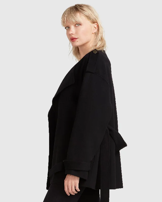 Let Me Go Collarless Coat - Black