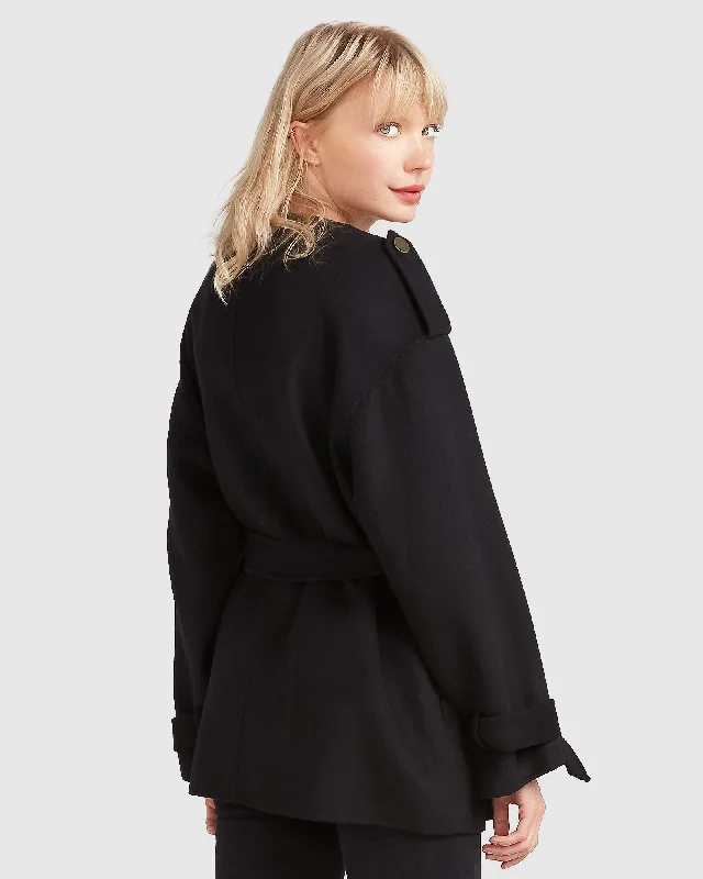 Let Me Go Collarless Coat - Black