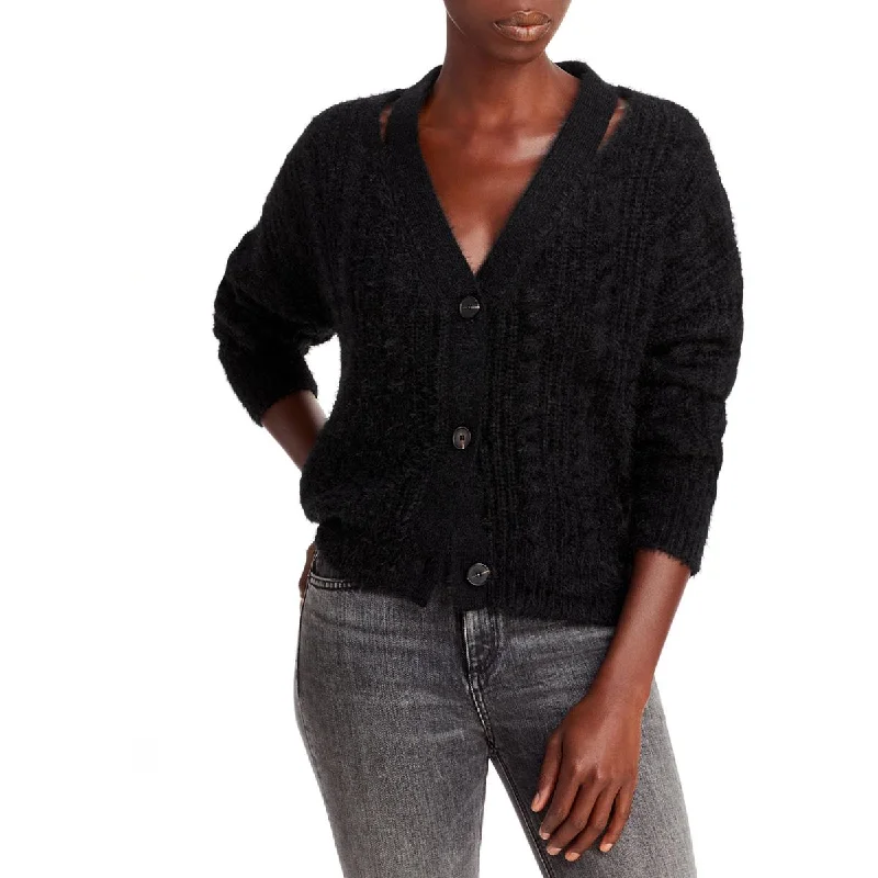 Lucy Paris Womens Camden Cut-Out Button-Down Cardigan Sweater