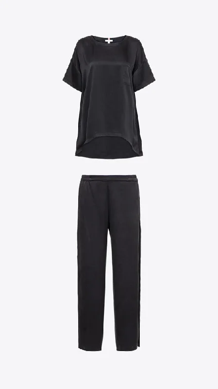 Washable Silk Tee Pant Set - Immersed Black