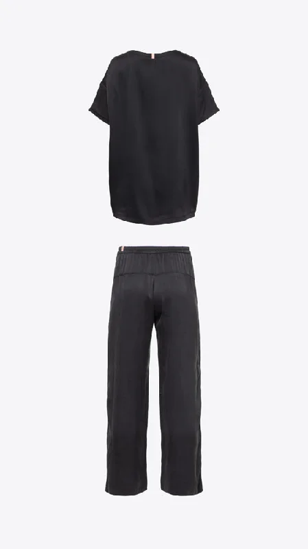 Washable Silk Tee Pant Set - Immersed Black