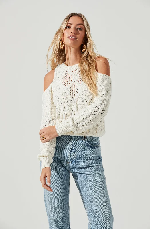 Mar Vista Cold Shoulder Cutout Cable Knit Sweater