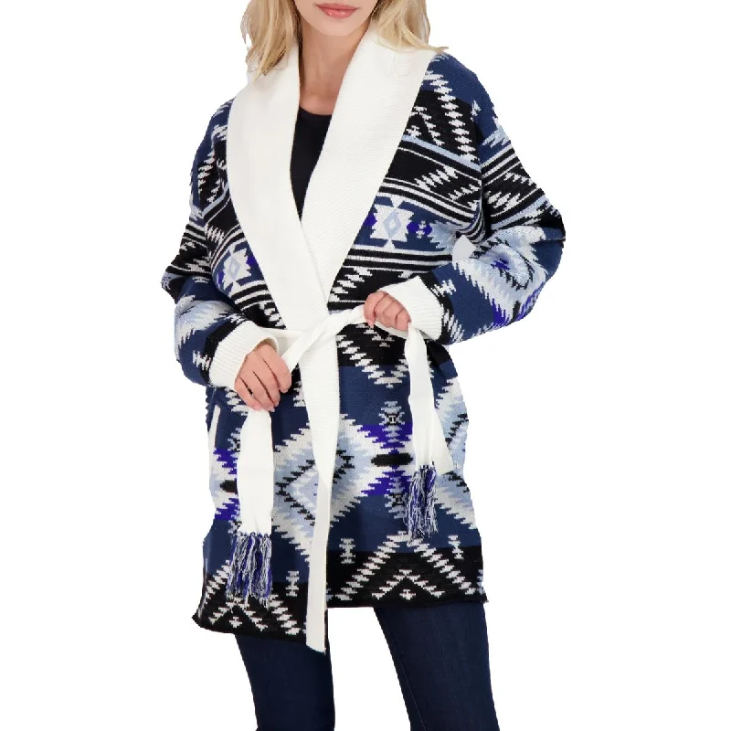 PJ Salvage Slounge Women's Knit Print Open Front Mid-Length Cardigan Sweater