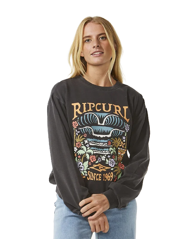 Tiki Tropic Relaxed Sweatshirt in Washed Black