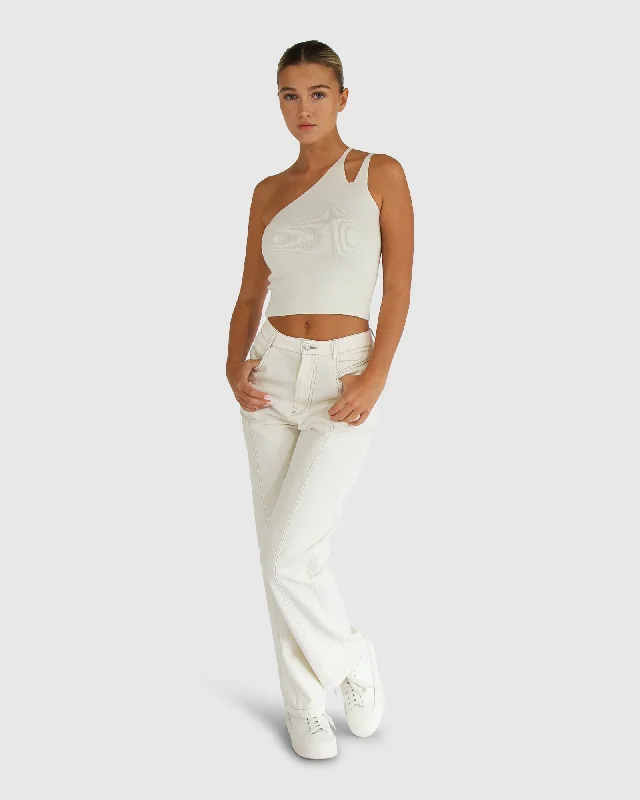 Symphony Double Strap Knit Crop - Cream