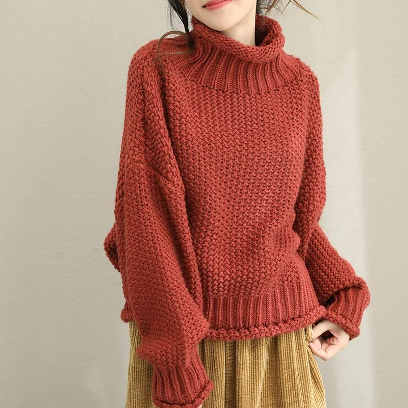 Winter Bat Sleeve Loose Oversize Turtleneck  Sweater