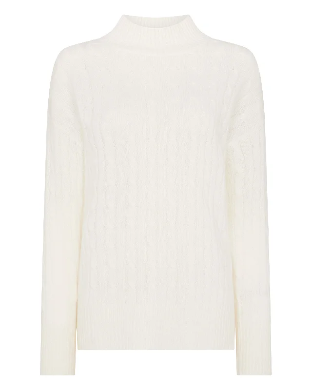 Women's Esme Cable Mock Neck Cashmere Sweater New Ivory White