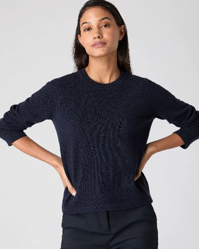 Women's Hallie Round Neck Cashmere Sweater Navy Blue