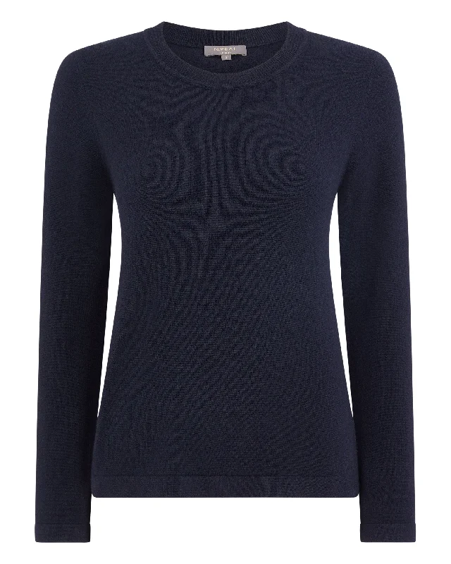 Women's Hallie Round Neck Cashmere Sweater Navy Blue