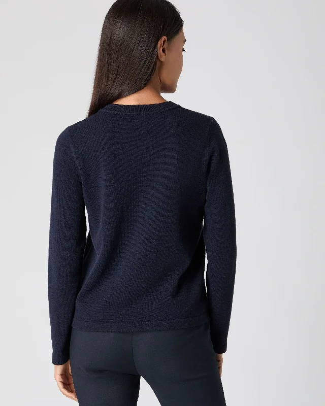 Women's Hallie Round Neck Cashmere Sweater Navy Blue