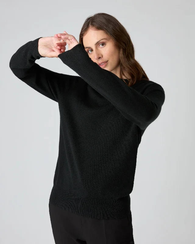 Women's Oxford Round Neck Cashmere Sweater Black