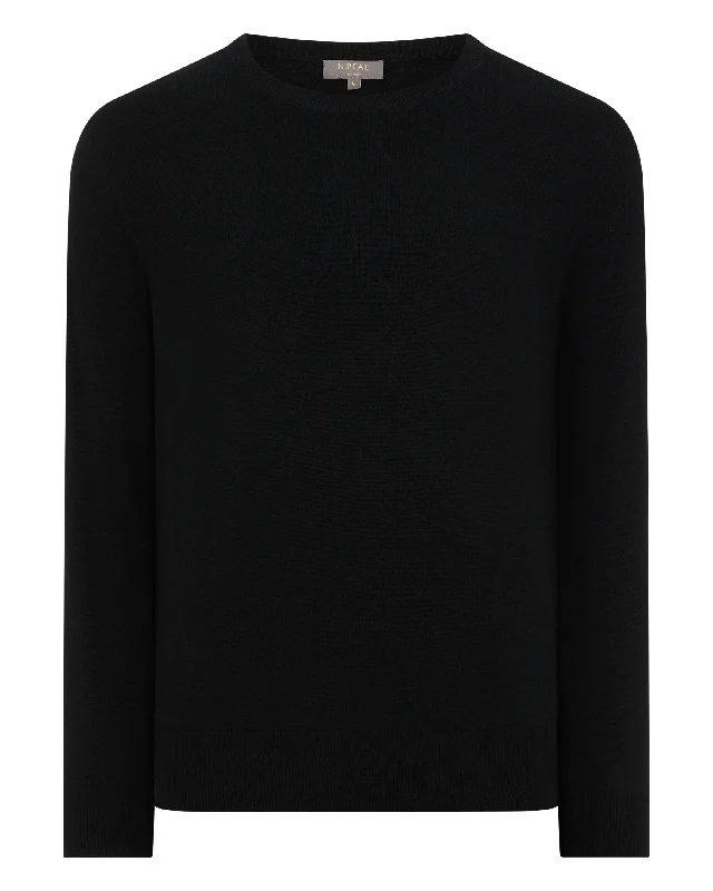 Women's Oxford Round Neck Cashmere Sweater Black