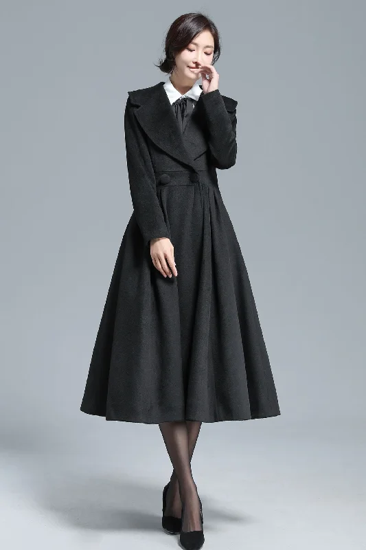 Vintage Inspired Black Long Wool Princess Coat 3130#