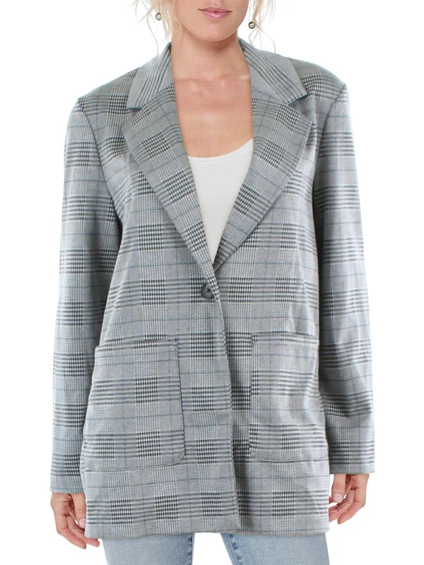 Allie Womens Houndstooth Professional One-Button Blazer