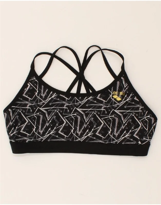 ARENA Womens Abstract Pattern Sport Bra Top UK 8 Small Black Polyester