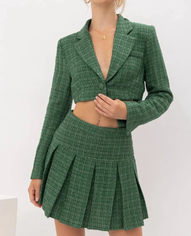 Cropped Tweed Blazer In Green