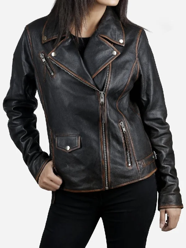 Daniela Women's Dark Brown Biker Leather Jacket