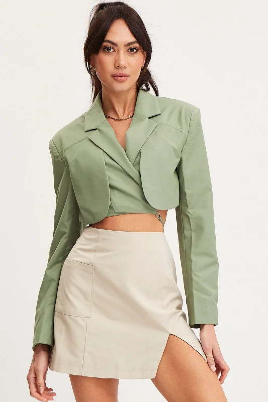 Green Crop Jacket Long Sleeve