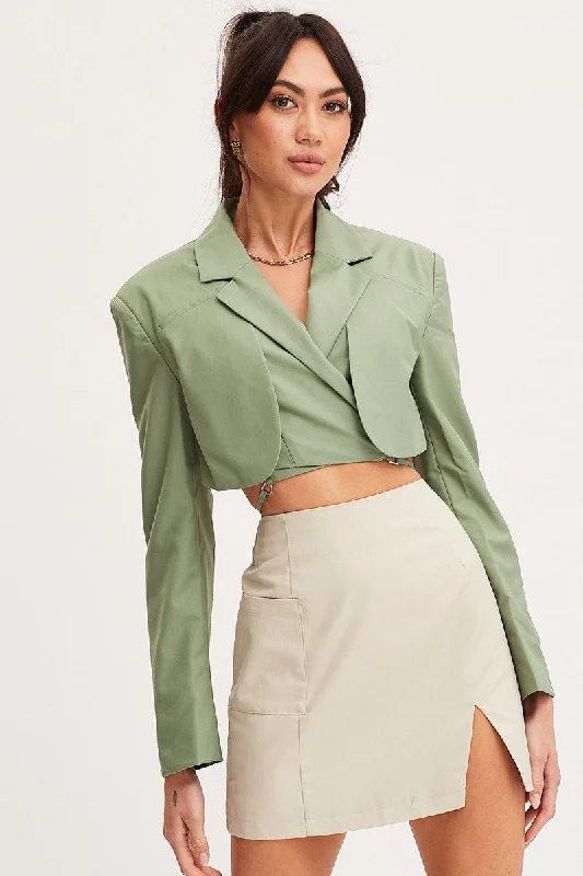 Green Crop Jacket Long Sleeve