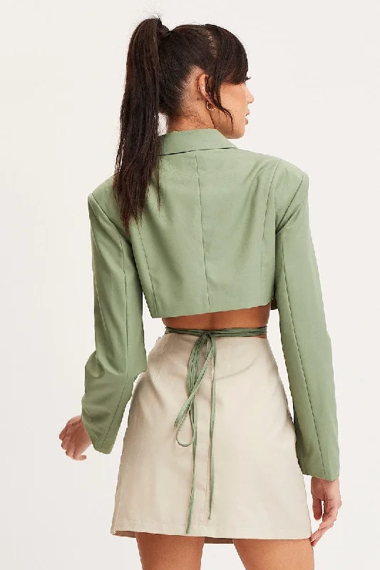 Green Crop Jacket Long Sleeve