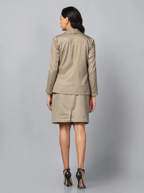 Open Front Shawl Lapel Blazer - Hazel Wood Beige