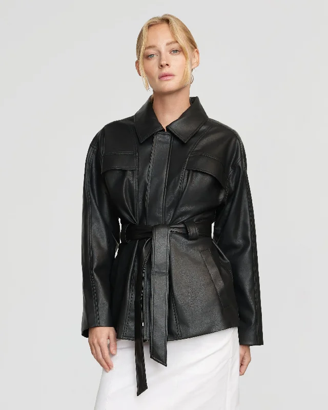 Kaden Tie-Waist Vegan Leather Jacket