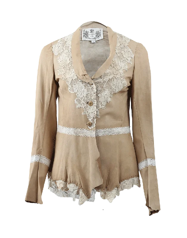 Lace Bib Leather Jacket