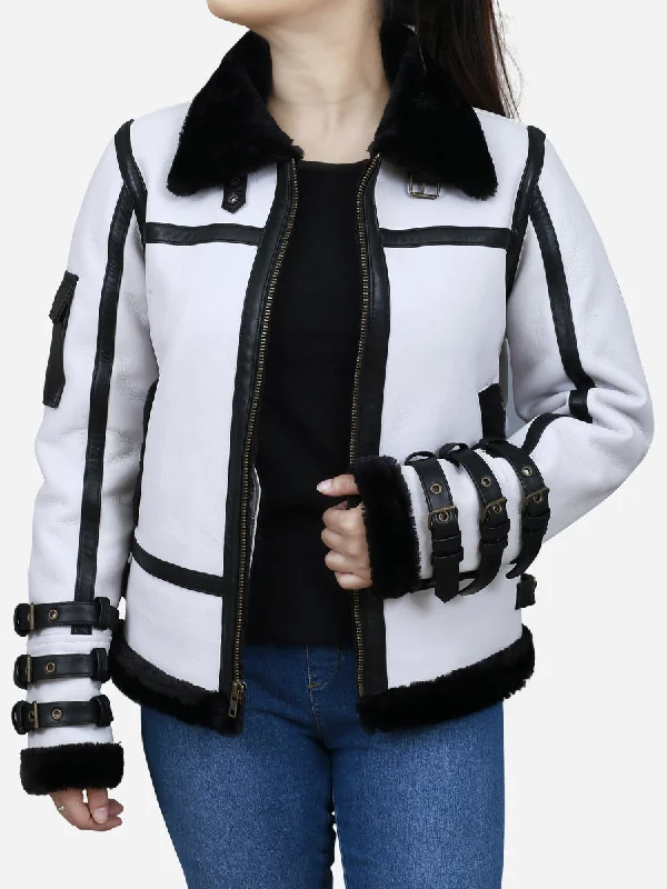 Medusa Women's White Leather B3 Bomber Jacket