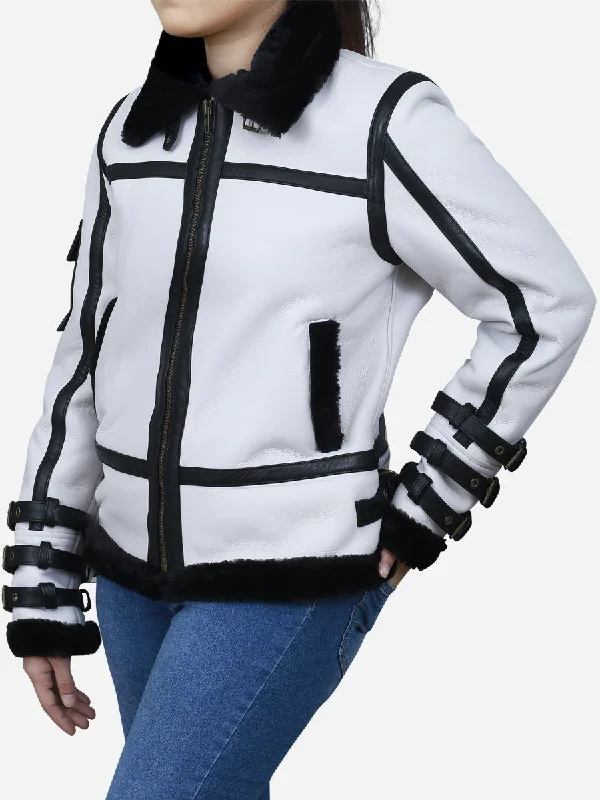 Medusa Women's White Leather B3 Bomber Jacket