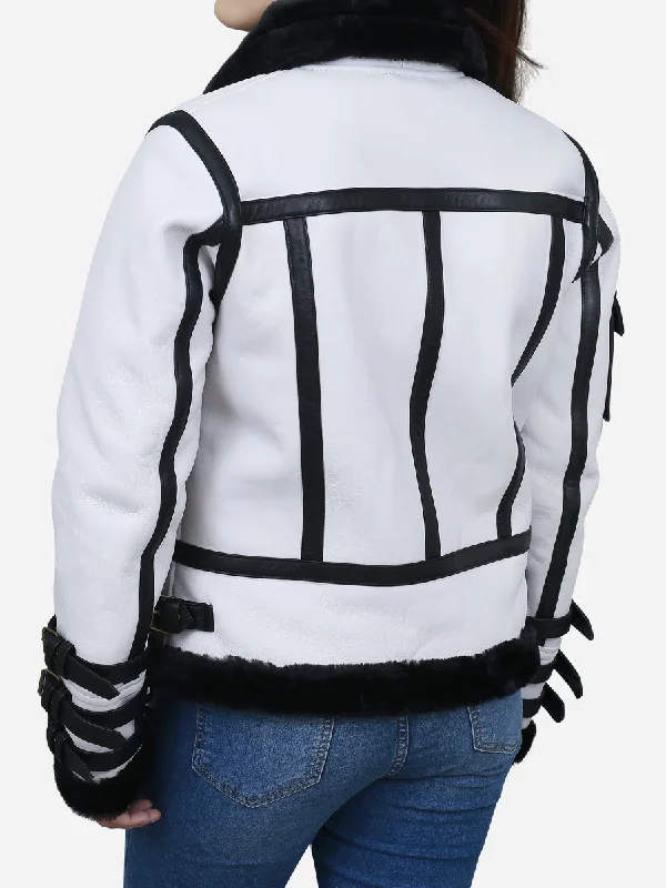 Medusa Women's White Leather B3 Bomber Jacket