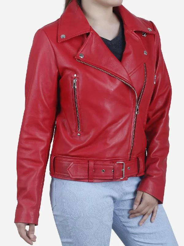 Nancy Women's Red Classic Motorcycle Jacket