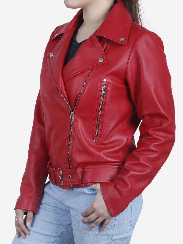 Nancy Women's Red Classic Motorcycle Jacket