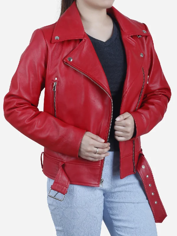 Nancy Women's Red Classic Motorcycle Jacket