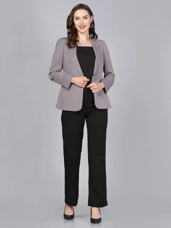 Notch Collar Stretch blazer- Grey