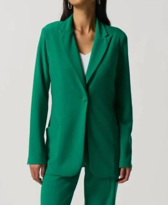 Notched Collar Blazer In Kelly Green