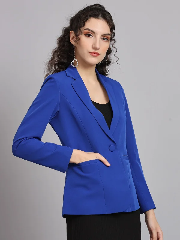 Notched Collar Polyester Blazer - Ink Blue