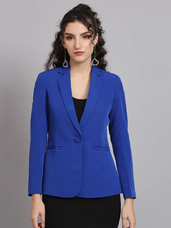 Notched Collar Polyester Blazer - Ink Blue