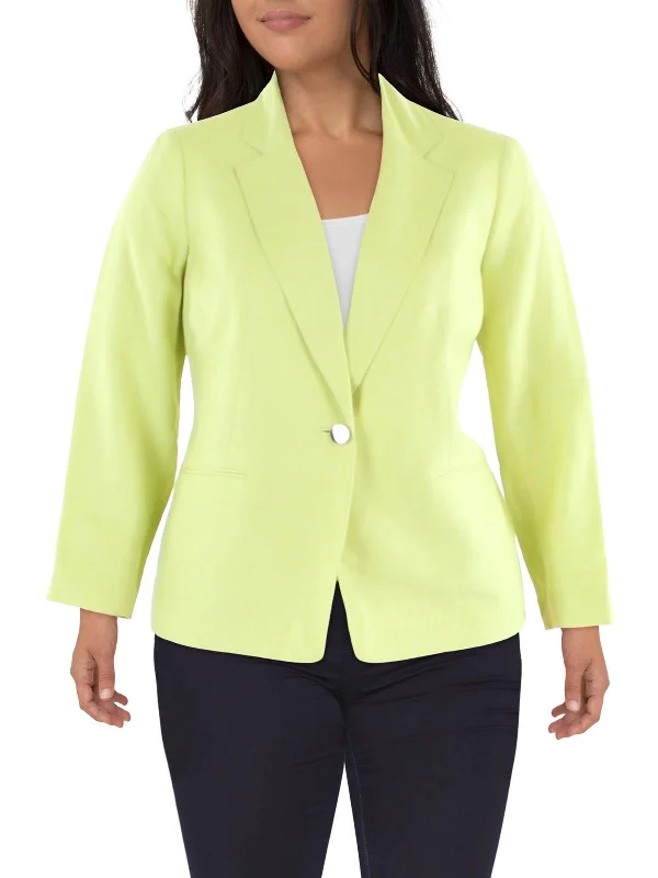 Plus Womens Linen Blend Office Wear One-Button Blazer