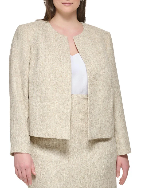 Plus Womens Textured Work Wear Open-Front Blazer