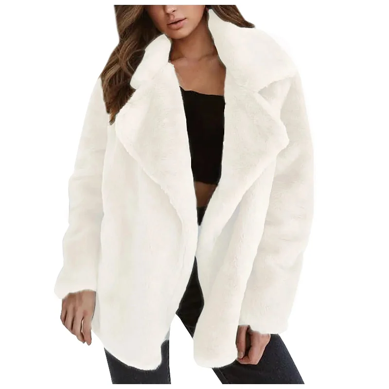 Fur Jackets Turn Down Collar Warm Outwear Casual Female Pink Black Light Brown Coat