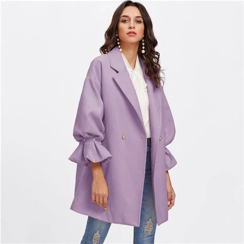 Pur Drop Shoulder Pearl Detail Ruffle Cuff Solid Coat