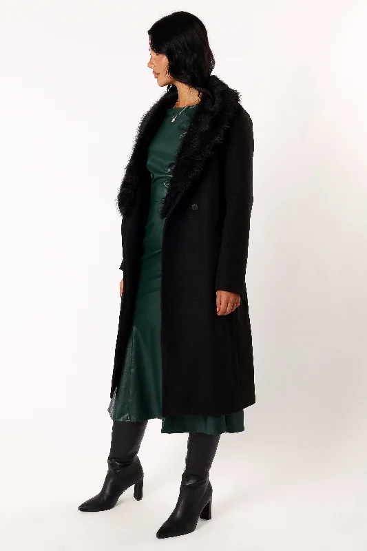 Raelyn Faux Fur Trim Coat - Black