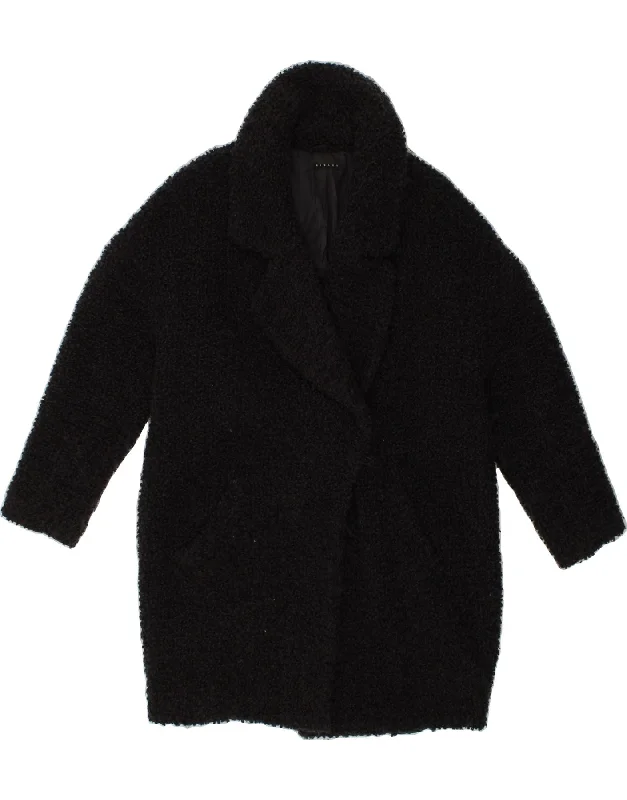 SISLEY Womens Overcoat UK 12 Medium Black Virgin Wool